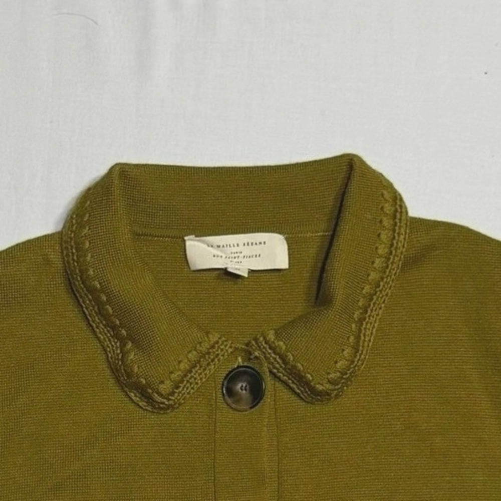 SEZANE Betty Cardigan Jacket Merino Wool Khaki Green Olive